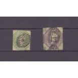GB - QV Embossed issues 1847 1/- green used, and 1854 6d dull lilac SG59 used, total cat £2000 (2)