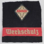 German WW2 scarce sleeve badges for a workman at the German aircraft factory ARADC.