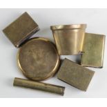 Trench Art - small collection in 3x brass match holders Ypres 1917, Lille 1916, France 1919, 2x RAMC