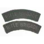 Cloth Badges: RIFLE BRIGADE WW2 pair of embroidered felt formation sign badges in excellent