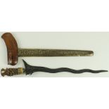 Javanese Kris dagger with attractive scabbard and ornate handle (total length 19" inches)