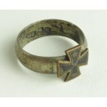 German WW1 Imperial mans finger ring with Iron Cross, various silver stampings. GVF