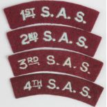 Cloth Badges: 1st S.A.S., - 2nd S.A.S., - 3rd S.A.S., - 4th S.A.S. - WW2 embroidered felt shoulder