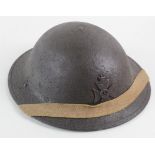 British Brodie WW2 steel helmet Dunkirk era, KRRC badge and Divisional painted flash, complete