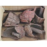 Box containing various mills no 5 MKI hand grenade segments, vendor states found on the Somme battle