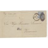 GB 1877 wrapper to Veracruz Mexico franked 2s blue, 25cs underpaid cachet.