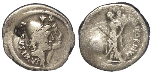 Roman Republican silver denarius of Mn. Cordius Rufus, Rome Mint 46 B.C., Conjoined heads of the