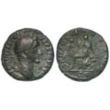 Antoninus Pius copper as, probably a British Mint 154-155, reverse:- Britannia seated left on rocks,