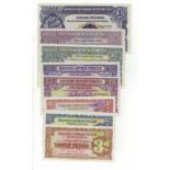 British Armed Forces (8), a full set of 2nd series notes from 3 Pence to 5 Pounds PM16 - PM23 (