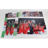 Manchester United, excellent 20 x 16" colour photos of their 1999 successes, most of players and the
