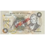 Scotland Bank of Scotland 10 Pounds P117a (13th April 1994), Specimen note GF000000, UNC