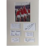Framed and mounted signed selection of England 1966 World Cup heroes, Signed by Bobby Charlton,