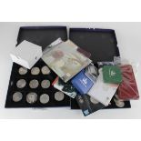 GB & Commonwealth: 3x silver proofs, 3x Royal Mint silver "£20" coins, 2x cu-ni proofs, 21x cu-ni £5