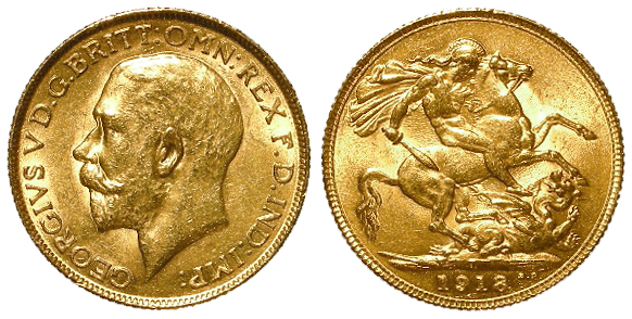 Sovereign 1918I, Bombay Mint, India, S.3998, GEF