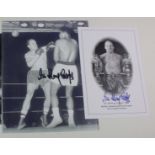 Two signed Sir Henry Cooper photos with accompanying letter