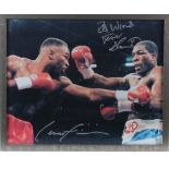 Large framed action shot signed by Frank Bruno & Lennox Lewis With Unsigned Hatton/Malignaaggi