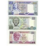 Cyprus (3), 20 Pounds P63b (dated 2001), S000696, 10 Pounds P62a (dated 1997), S000058, 5 Pounds