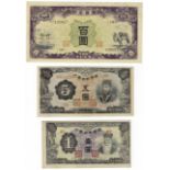 China Puppet Banks (3), 100 Yuan PJ112 Mengchiang Bank (issued 1938) EF, 1 Yuan PJ135 & 5 Yuan PJ136