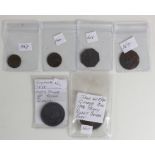 Tokens etc (6) 18th-19thC: Isle of Man Penny 1786 engrailed edge GF, Guyana One Stiver 1838 Fine,