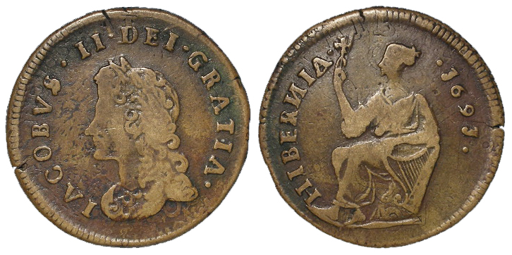 Ireland, James II Limerick besieged 1691 halfpenny, Spink 6594, with an old ticket which states '