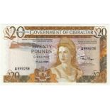 Gibraltar 20 Pounds P23c (1st July 1986), A999238, light dent in paper, aUNC/UNC