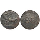 Livia sestertius, Rome Mint 22-23 A.D., obverse:- Carpentum drawn right by two mules, legend:- [S