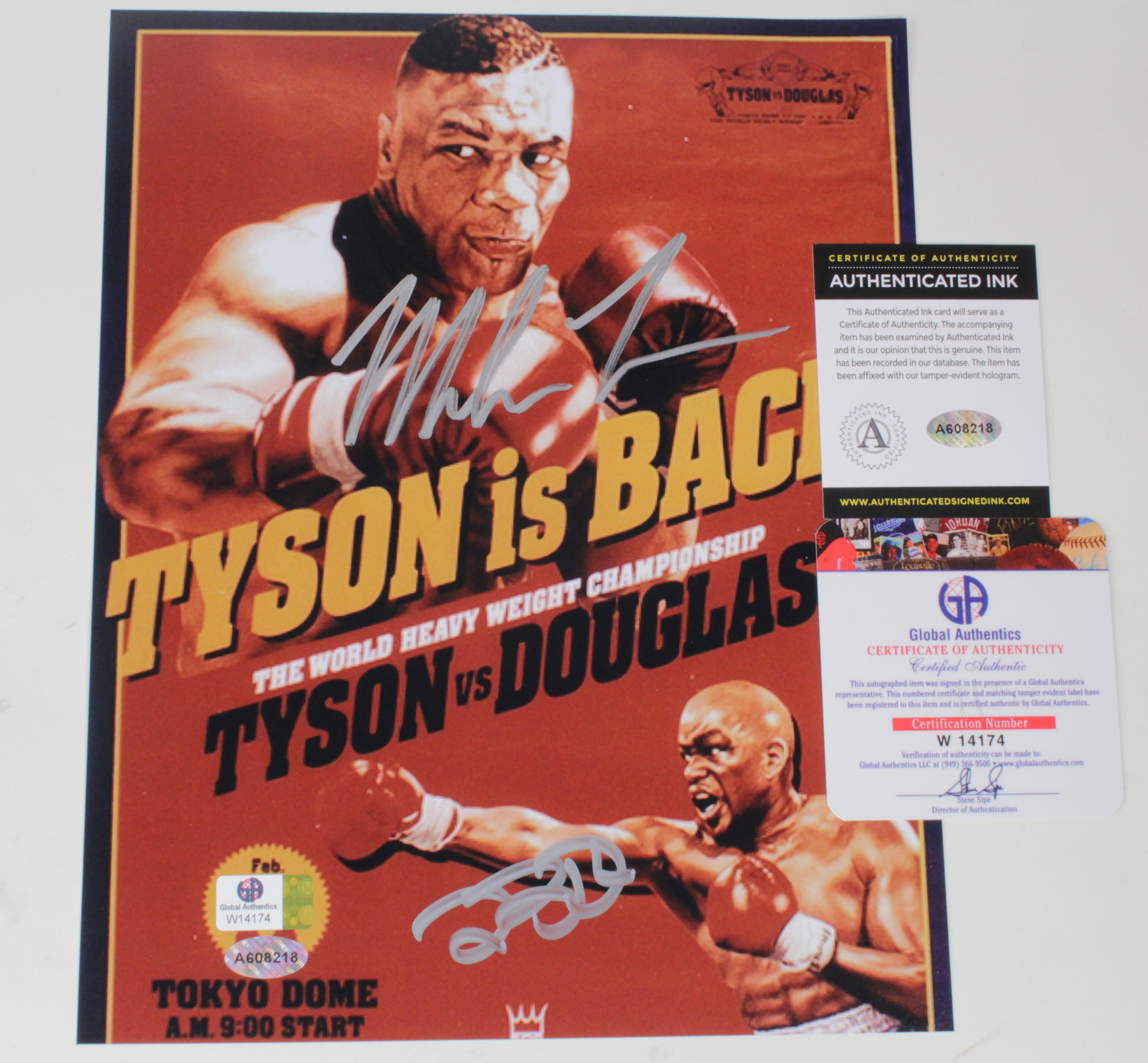 Mike Tyson and James Buster Douglas signed 10 x 8" photo of the poster of their epic clash