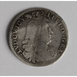 France silver 4 Sols 1676A, KM# 232.1, unbent, creased Fine.