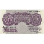 Peppiatt 10 Shillings B251 (issued 1940), C49D 780800, mauve WW2 emergency issue, light denting