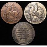 Lusitania, three examples of "The Prussian is Cruel" medals from early WWI, two white metal or