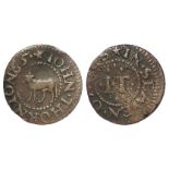 Token, 17thC: Seveoaks Farthing of John Thornton '65 Bull, Kent no. 518, rare, off-centre aF/VG