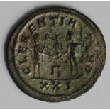 Numerian billon antoninianus, Cyzicus Mint 284 AD. Rev: CLEMENTIA TEMP. Numerian standing right