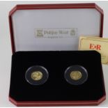 Isle of Man / Gibraltar 1/5oz gold crown two coin set 2001. Each coin with a small diamond. Proof
