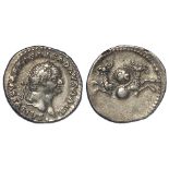 Divus Vespasian silver denarius struck by Titus, Rome Mint 80 AD. Rev: S C on circular shield