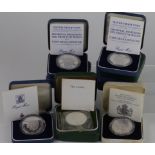 GB Silver Proof Crowns (9) 1972 x3, 1980 & 1981 x4. aFDC - FDC boxed as issued