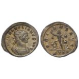 Aurelian billon silver-washed antoninianus, Ticinum Mint 274 AD. Rev: ORIENS AVG. Sol advancing left