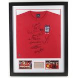1966 England World Cup winners replica shirt signed by 10 players mounted with Bobby Moore signature
