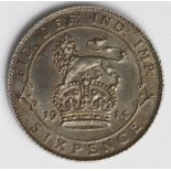 Sixpence 1914 toned EF