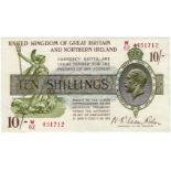 Warren Fisher 10 Shillings T33 (issued 1927), last series W/62 451712, Great Britain & Northern