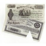 Provincial Notes (2), Stockton on Tees Bank 5 Pounds (18/10/1895), Stamford Spalding & Boston
