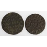 Bedfordshire 17th. century token halfpennies of Risely of Mary Earle, 1668, D.83A, scarce, F and a