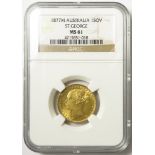 Sovereign 1877M, St George, Melbourne Mint, Australia, S.3857, UNC, slabbed NGC MS 61.
