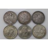 GB Crowns (6) 1819 LIX Fine, 1893 LVII GF, 1900 LXIII Fine, 1935 GEF, 1937 GEF & 1960 Unc