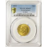 Sovereign 1821, S.3800, UNC, tiny surface marks, slabbed PCGS MS 62.