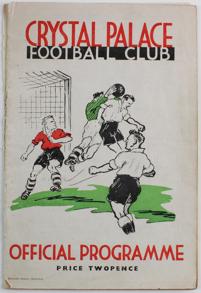 Crystal Palace v QPR 26th Nov 1938 (FA Cup). Spine split