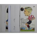 Football Caricatures modern postcard size drawings hand signed by Shackleton, Jones, Finney,