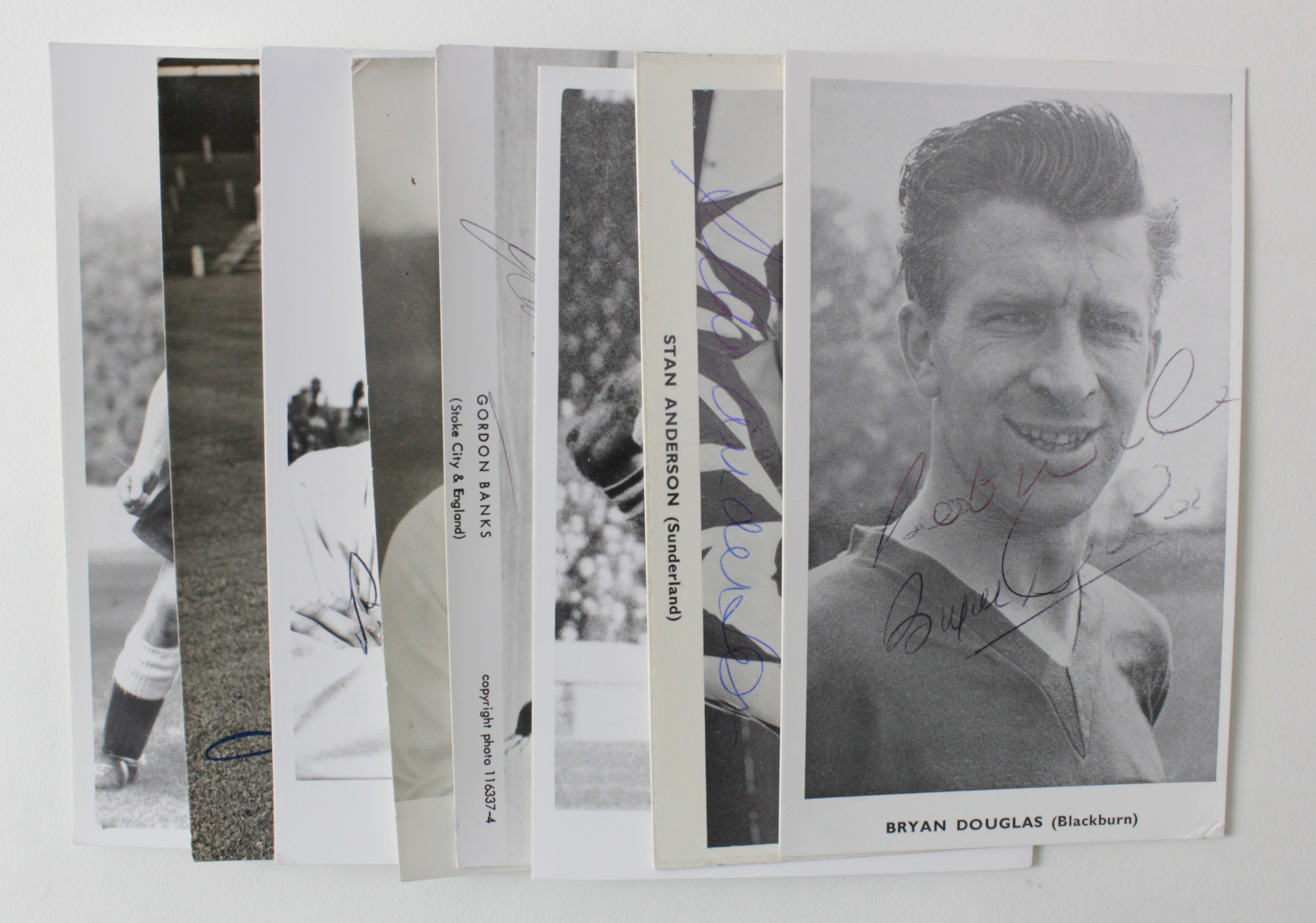 Football postcard size photos of players b/w from early 60's, all signed inc Douglas Anderson