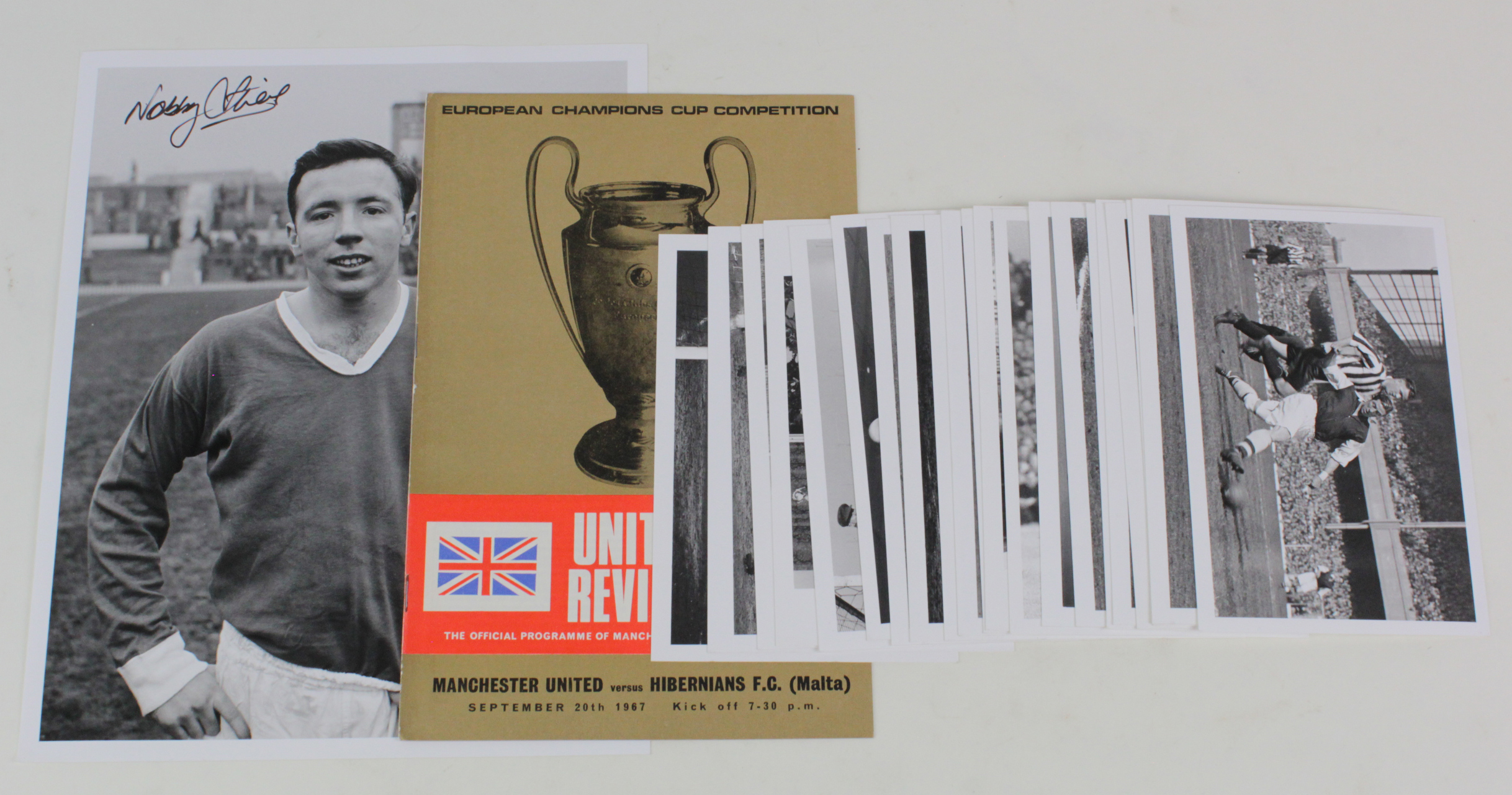 Manchester United, programme v Hibernians (Malta) 1967, with signed 8 x 10" by Nobby Stiles and