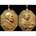 Romanian (?) Religious Medal, octagonal bronze 37x31mm: Saint Philip Neri and Saint Thomas