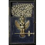 Masonic Jewel, 1869 London hallmarked silver, crowned double-headed eagle clutching silver sword,